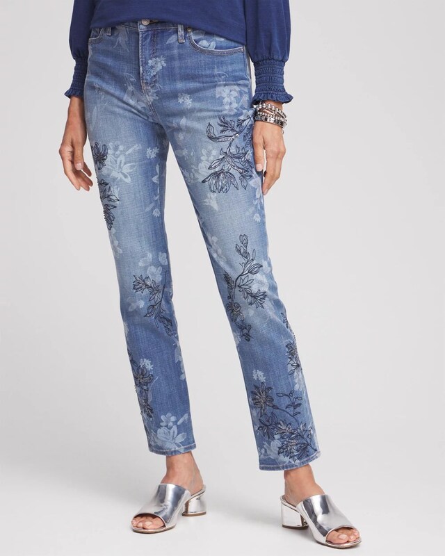 Girlfriend Floral Embroidered Ankle Jeans